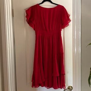 Ann Taylor deep red short sleeve dress w ruffle on bottom